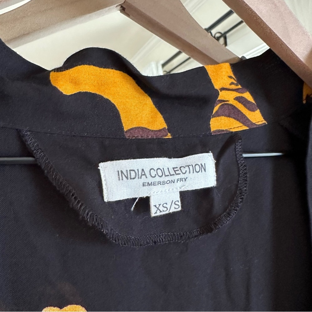 Emerson Fry Fete Layering Robe Kimono Top Tiger Hand Printed Black Yellow XS/S - Picture 6 of 7